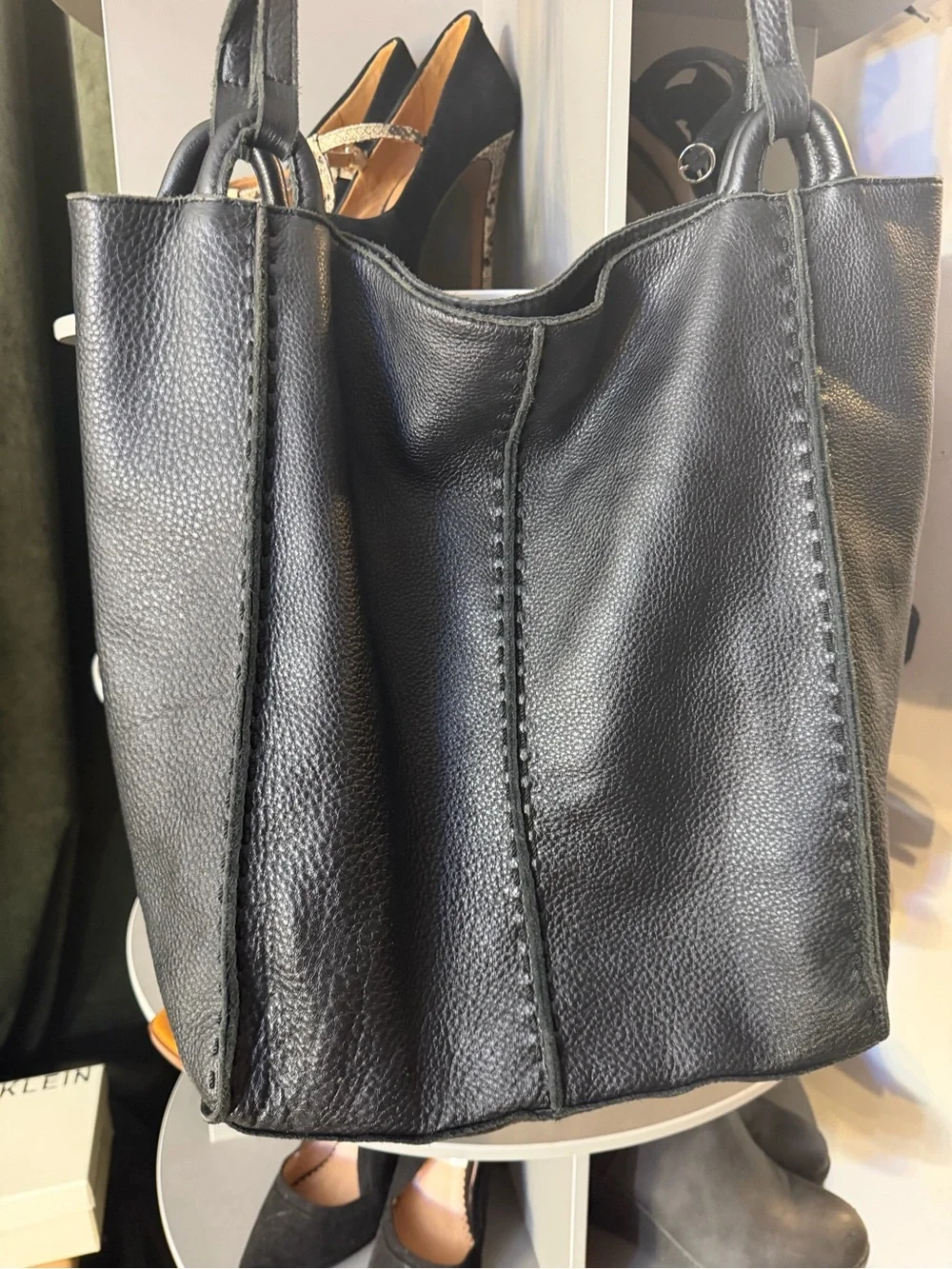The Sak Tote with Black Exterior and Tan Interior Trim